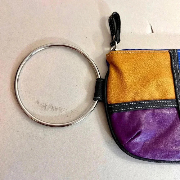 Vintage faux leather Multicolor Clutch with silver handle blue pink - Picture 3 of 15